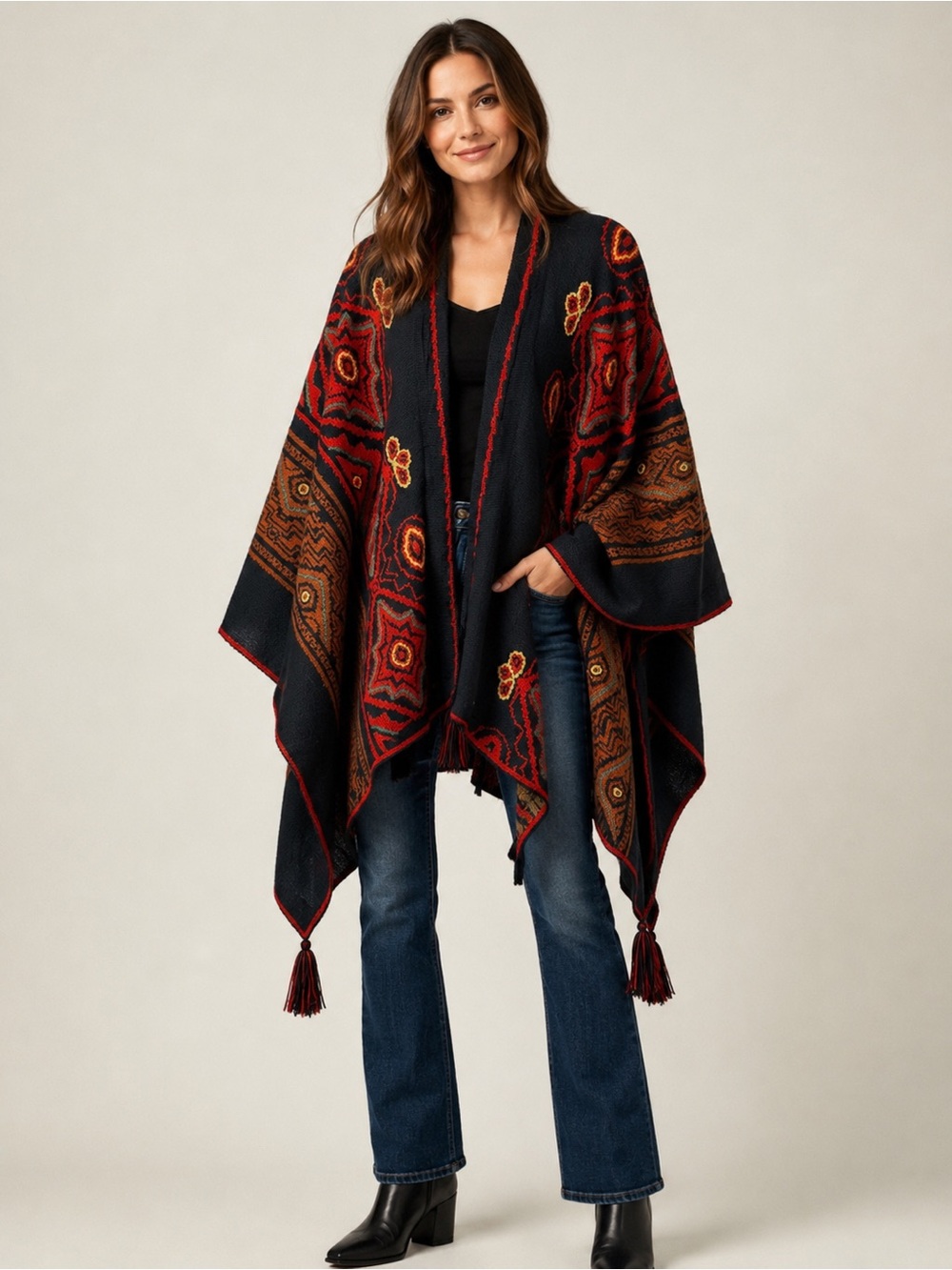 LANART Super Fine Alpaca Open-Front Ruana Cape Southwestern